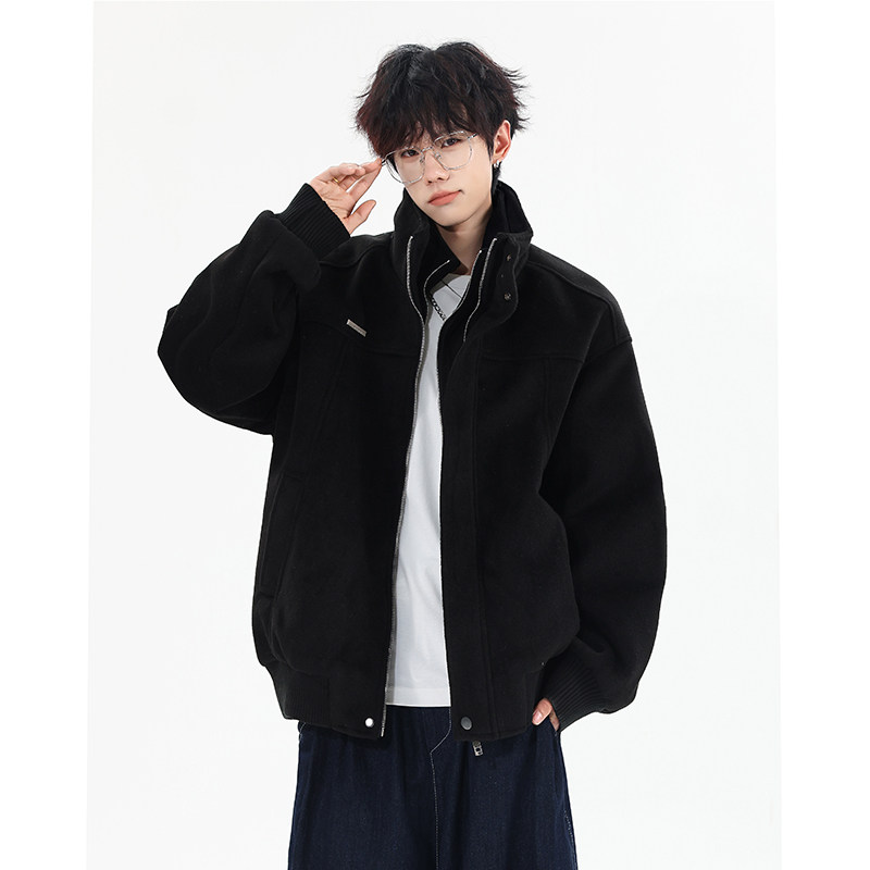 1016-W08-P110美式假两件毛呢外套夹棉夹克韩版宽松棉服,男装夹克,星座1016