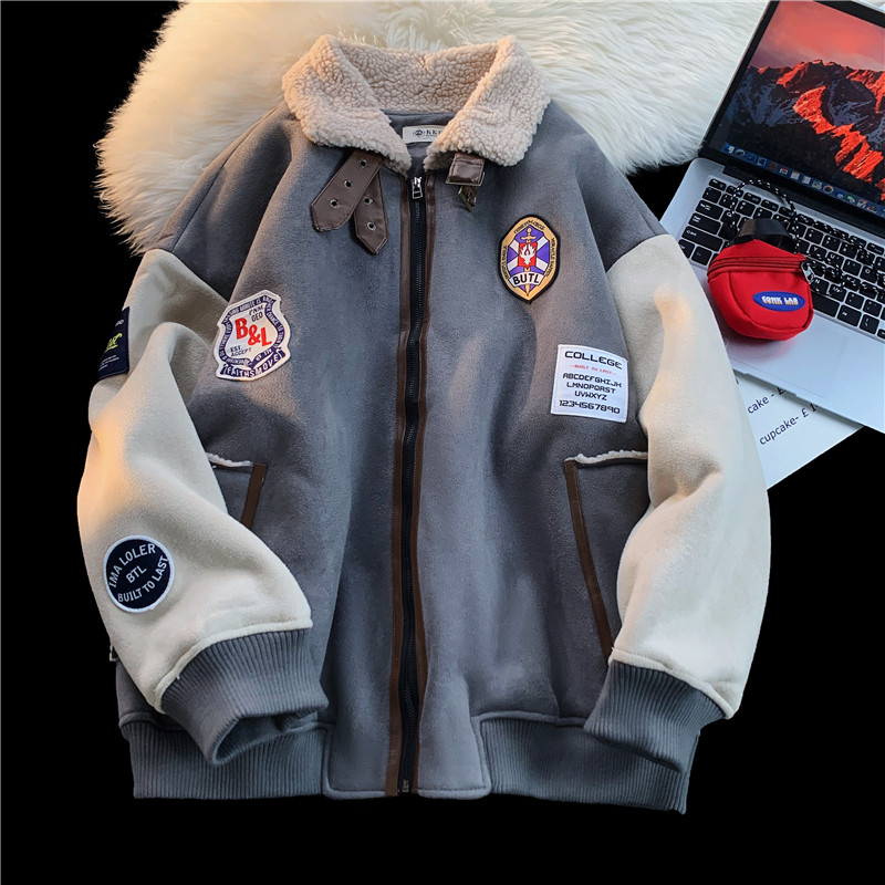 1016-M337-P108冬季加绒羊羔毛棉衣徽章加厚保暖棉服,男装棉衣,星座1016