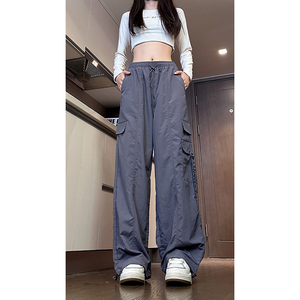 1016-K323-P48 美式工装裤降落伞冲锋裤抽绳宽松阔腿束脚休闲裤图片