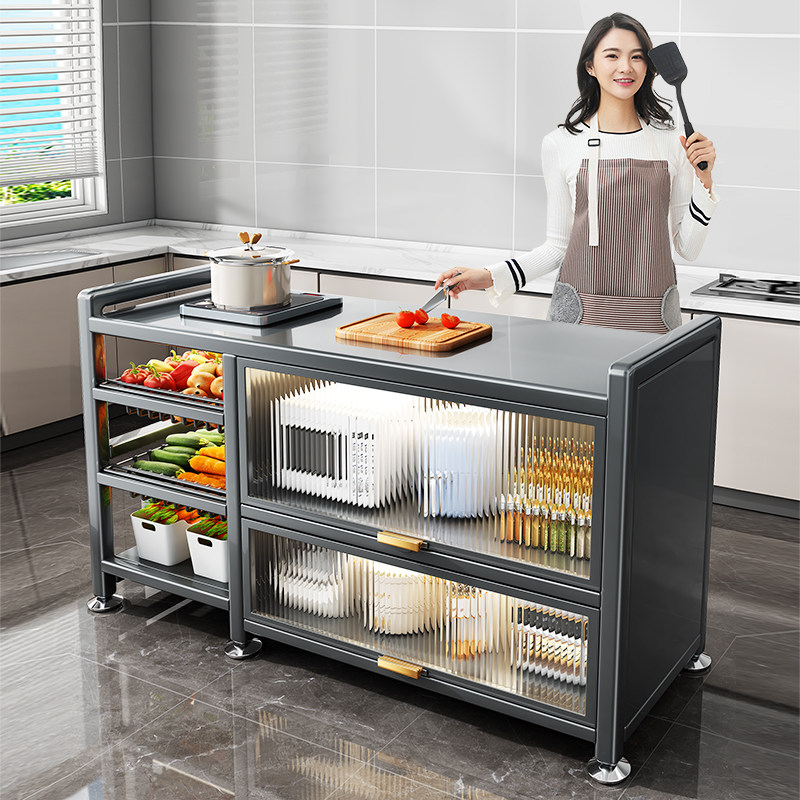 帅仕厨房置物架落地多功能切菜桌工作台餐边多层储物柜碗整体橱柜