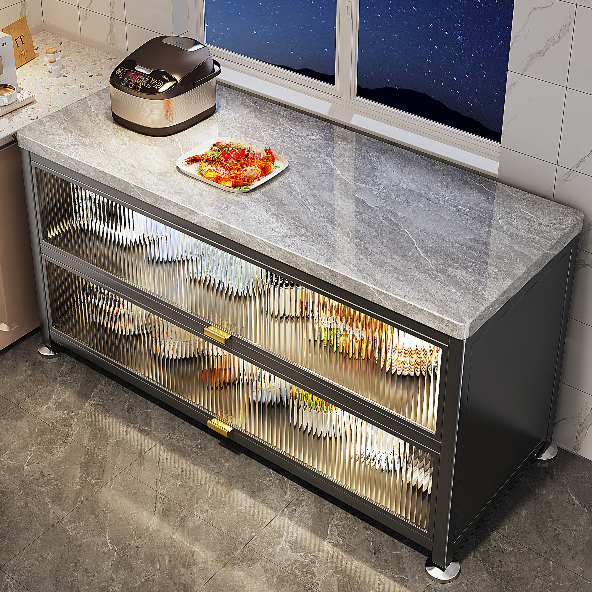 帅仕岩板厨房置物架落地多层家用多功能收纳柜子锅碗餐边储物整体,厨房/烹饪用具,厨房置物架/置物柜/角架,淘宝优惠券,粉丝福利购,淘宝优惠卷