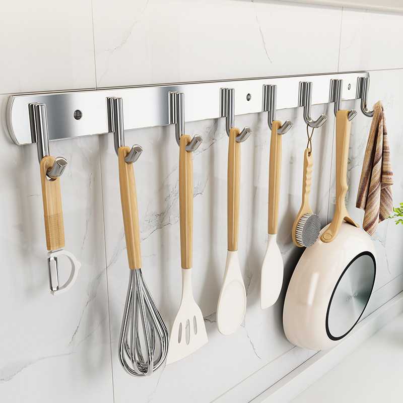 帅仕不锈钢挂钩免打孔厨房挂勺子铲子挂架壁挂式多功能锅铲置物架