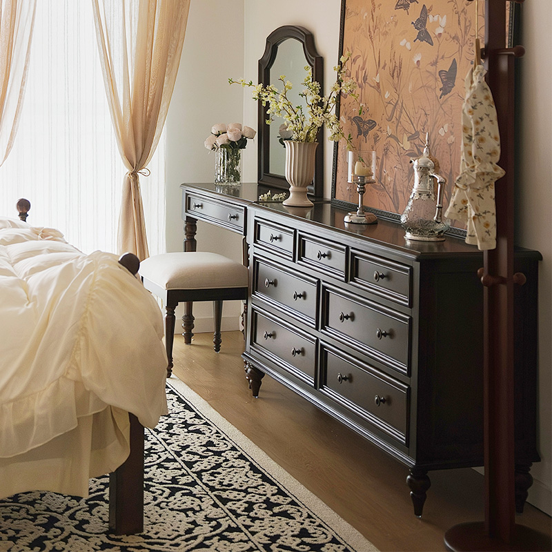 巢趣斗柜一体梳妆台全实木卧室置物七斗柜床尾柜搭配靠墙收纳柜