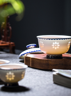 景德镇玉柏玲珑陶瓷器男女士随身户外旅行包便携茶具套装