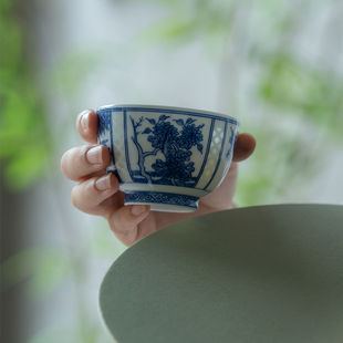 景德镇手工手绘青花玲珑主人杯春夏秋冬茶杯陶瓷器萤造旗舰店