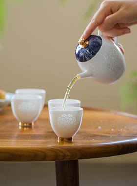 景德镇玉柏玲珑陶瓷器户外露营喝茶装备旅行泡茶壶便携式茶具套装