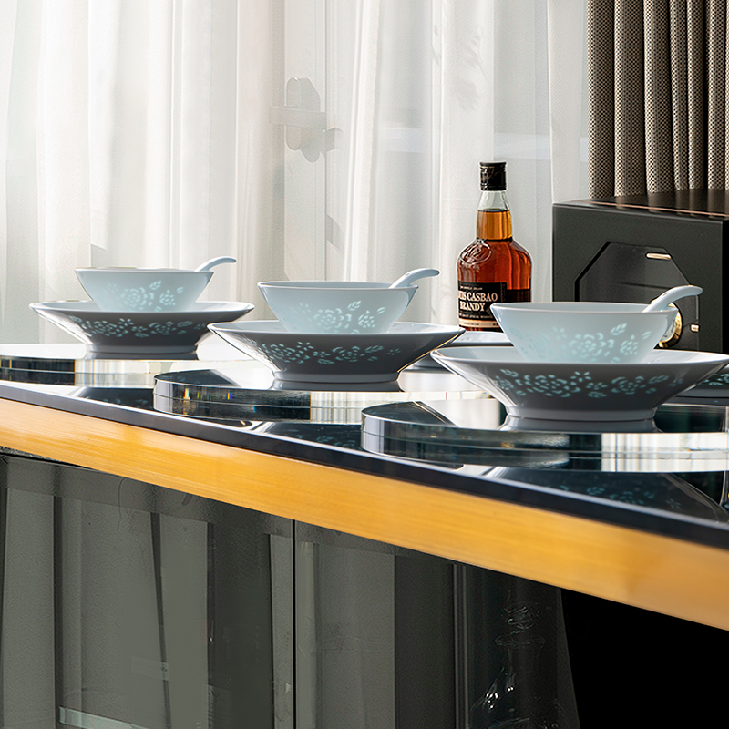 玉柏玲珑青瓷轻奢高级仪式感餐具