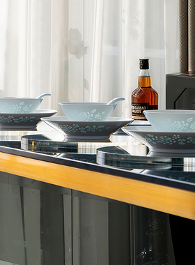 景德镇玉柏玲珑青瓷釉下彩餐具套装2024新款乔迁新居中式碗碟盘具