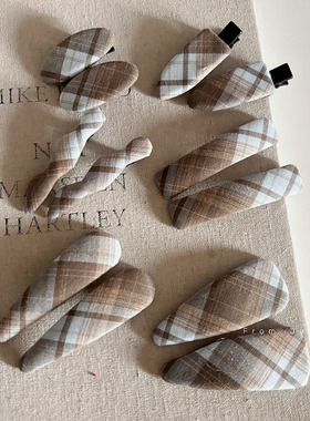 海盐蓝色格纹bb夹片侧边发夹高级感刘海夹发卡发饰鸭嘴夹女