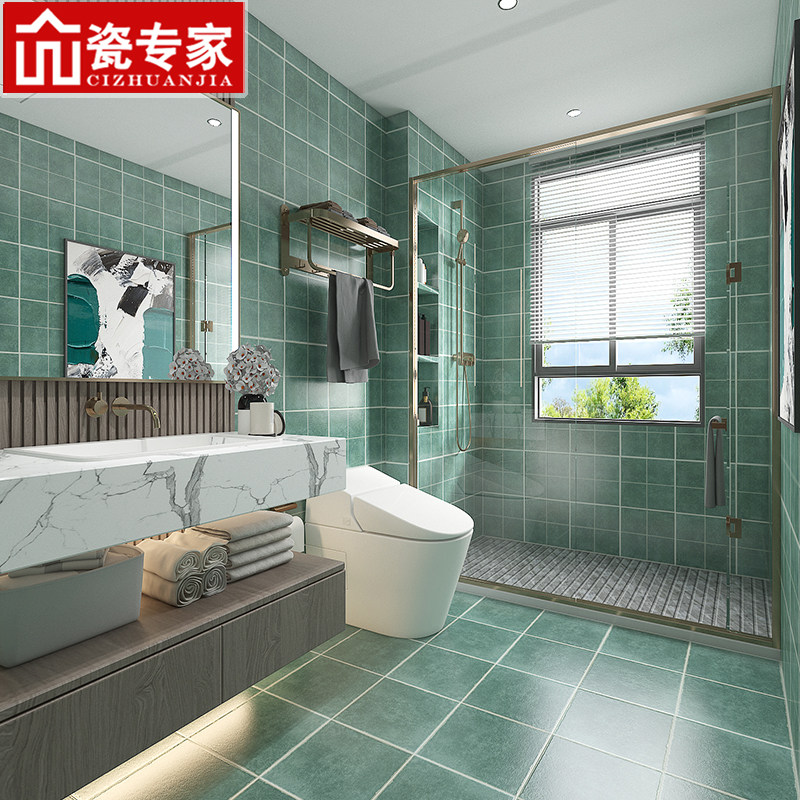卫生间地砖厨房墙砖地中海仿古砖 美式田园地爬墙300阳台防滑瓷砖