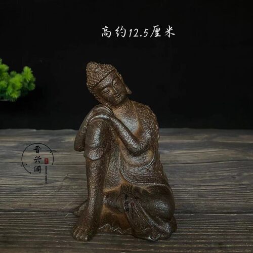 仿古铸铁古董古玩老铁器释迦牟尼睡佛中式古典佛像复古家居摆件