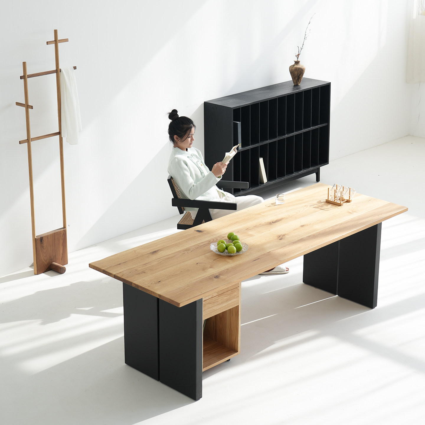 天外云 汀兰餐桌 法国白橡木原木风简约办公实木书桌家用饭桌长桌