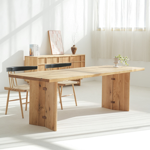 天外云 澄净餐桌 法国白橡木实木办公桌原木风茶几简约家用长条桌