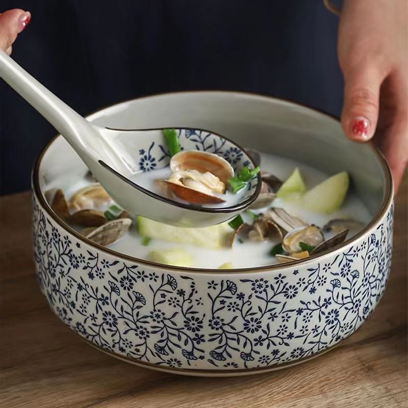 日式和风复古陶瓷大汤碗直身宽口大容量海鲜汤碗防烫隔热家用大碗