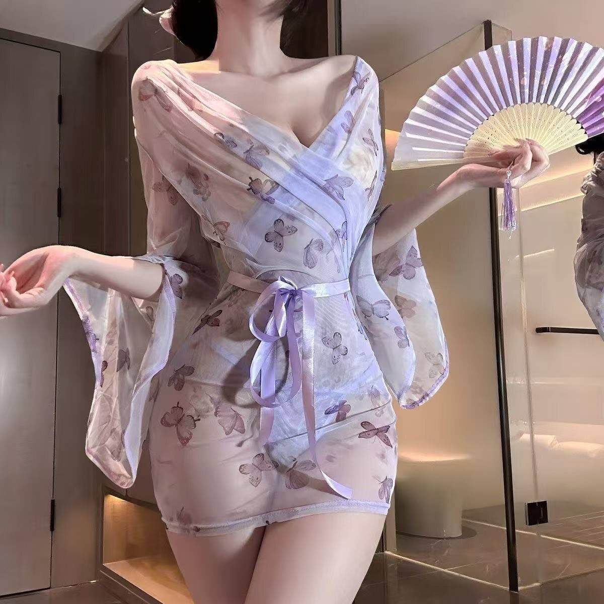 约会制服免脱甜美樱花和服纯欲睡裙日式雪纺浴袍薄款私房睡衣襟女