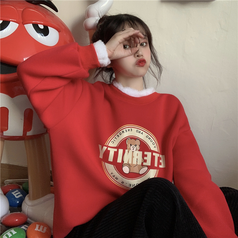 Real shooting autumn and winter new net red lovely sweet girl new year clothes New Year red sweater women's wear