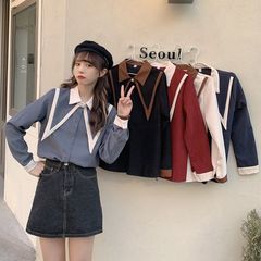 A sense of real design niche SHIRT NEW Loose corduroy shirt with big lapel and long sleeve