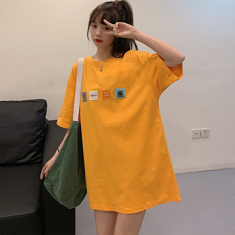 Real shot short sleeve T-shirt women's patch embroidery