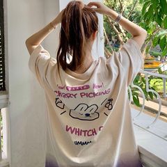 實拍 實價  前後印花短袖t恤女2021新款夏裝