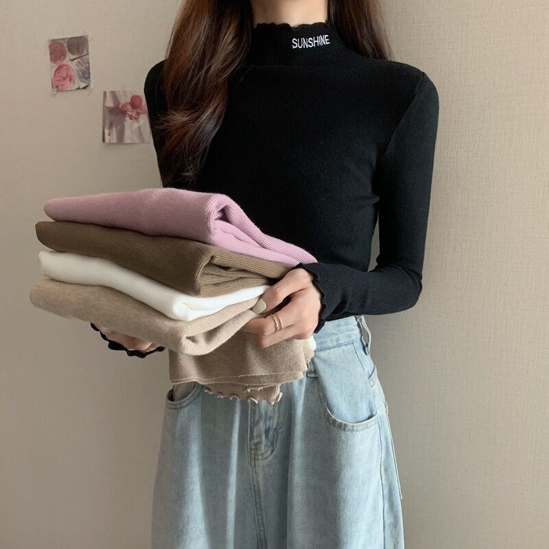 Shooting control autumn and winter new half high collar slim fitting long sleeve bottoming shirt with knitted sweater inside