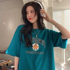 Real shot! 6535 pull frame short sleeve t-shirt female letter print cartoon