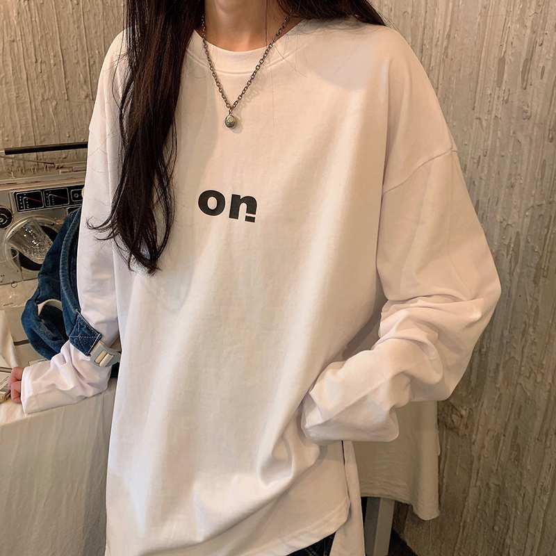 Real shot long sleeve T-shirt women's spring and autumn Korean round neck new medium length top large women's wear