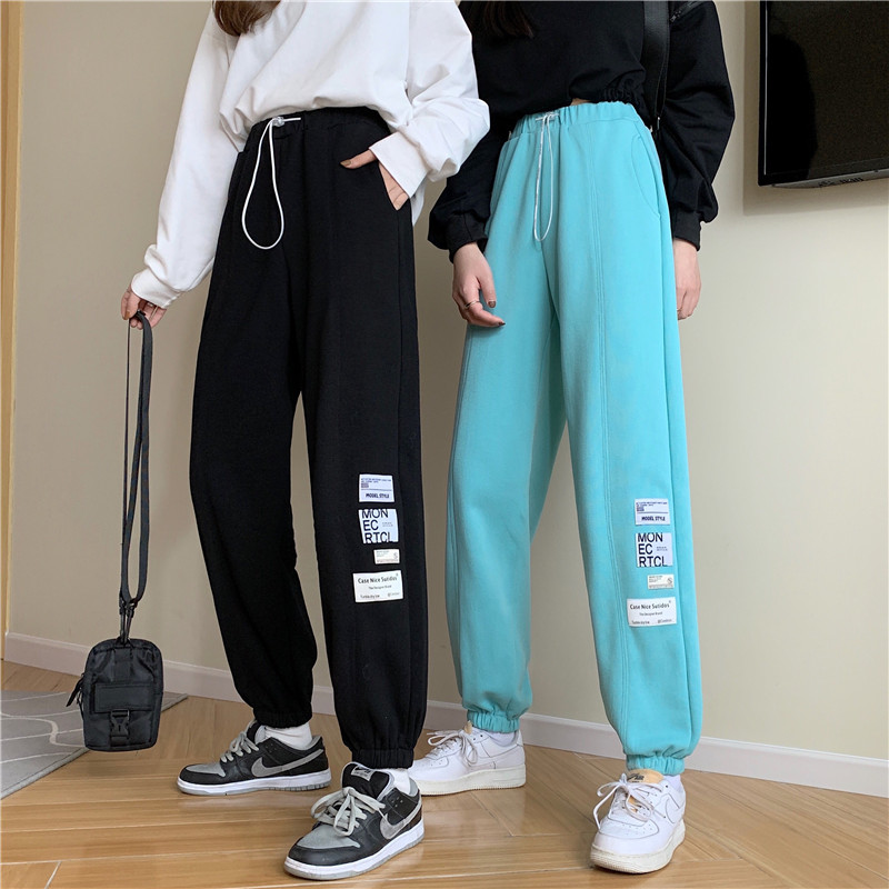 Real photo 2021 loose plush and thickened sweatpants drawstring Leggings women's pants
