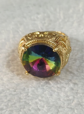 霸气男款彩钻宝石开囗戒指男士戒指变色宝石老板大戒指永久不掉色