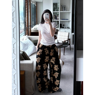 韩版女士豹纹加厚珊瑚绒睡裤女冬季2025新款保暖可外穿居家遛弯裤