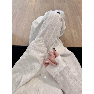 少女甜美白月光花边拼接纯棉睡衣