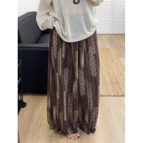 沐染家复古印花棉绸睡裤女夏季