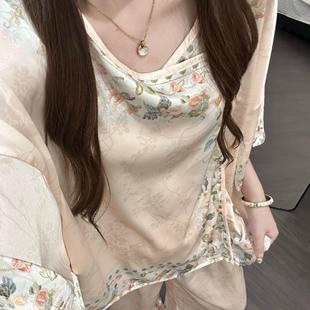 睡衣女亲肤缎面居家服套装 古典宫廷风提花设计感中式 可外穿遛弯夏