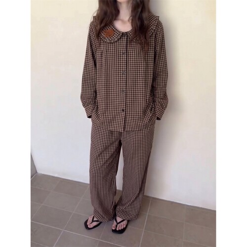 沐染家法式复古格纹纯棉睡衣女