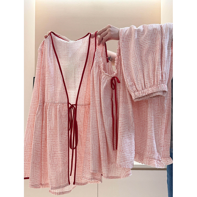 甜美气质新中式国风吊带睡衣女款春秋季新款长袖长裤家居服三件套