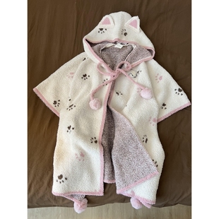 冬天可爱小猫耳朵连帽半边绒睡袍冬季女款加厚保暖大码可外穿睡衣