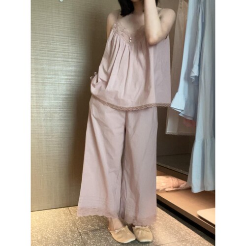 沐染家甜美风蕾丝花边吊带睡衣