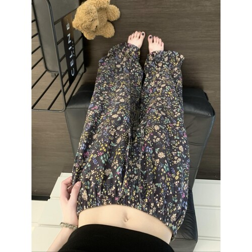 沐染家 甜美复古碎花棉绸睡裤女夏天新款宽松百搭垂感阔腿裤居家