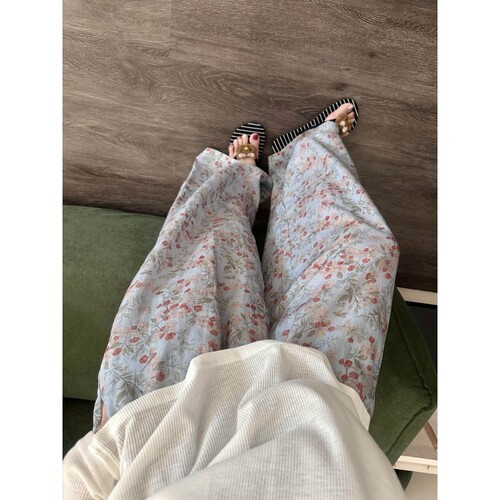 沐染家复古风碎花棉绸睡裤女夏