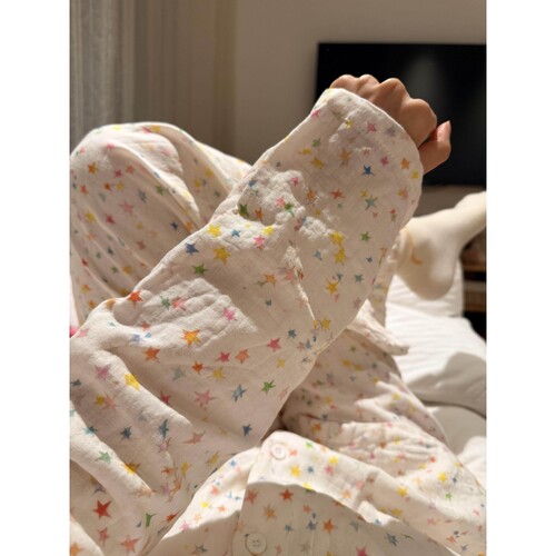 韩系甜美彩色星星印花睡衣女春秋