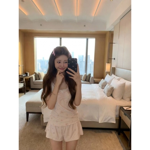 套装 沐染家 简约休闲大码 新款 甜美粉色卡通印花背心睡衣女春秋季