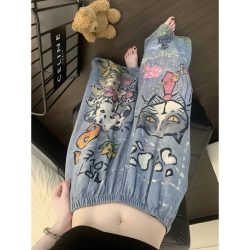 沐染家小众设计涂鸦小猫睡裤女