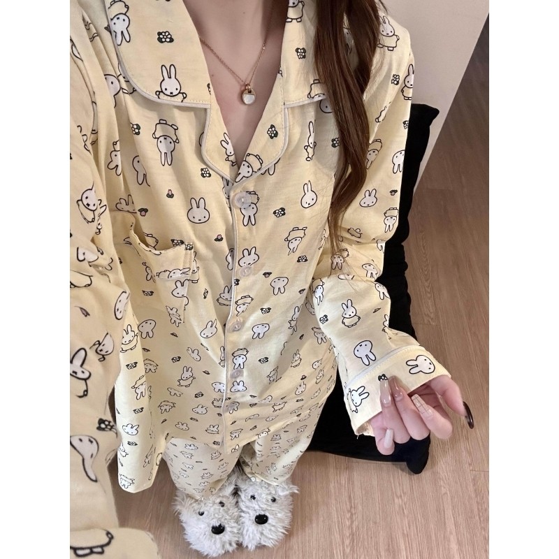 少女可爱米菲兔印花睡衣女春秋款2026年新款小翻领长裤家居服套装,女士内衣/男士内衣/家居服,睡衣/家居服套装,淘宝优惠券,粉丝福利购,淘宝优惠卷