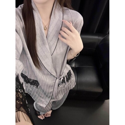 沐染家女士蕾丝花边长袖睡衣女