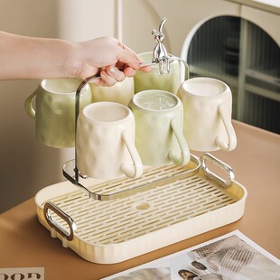 招待客人的杯子待客陶瓷喝水杯套装6只家用客厅带把茶杯高端杯具