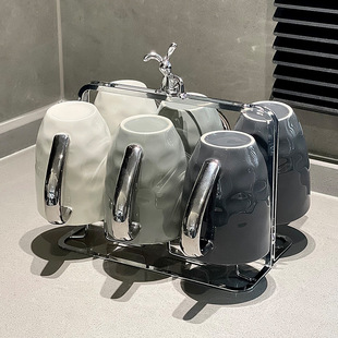 招待客人的杯子待客陶瓷喝水杯套装6只家用客厅带把茶杯高端杯具