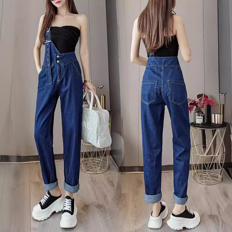 春秋女牛仔背带裤显瘦减龄不规则图片