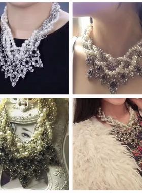 仿珍珠装饰项链欧美风格锁骨链时尚女式晚宴礼服拍摄用品夸张装饰