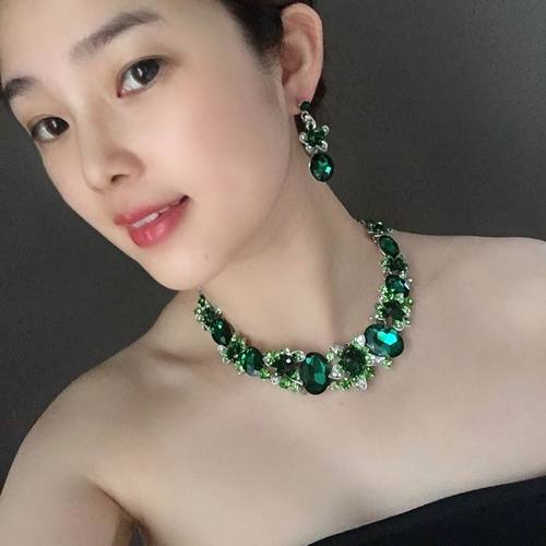 项链耳环晚宴锁骨链花朵宝石欧美