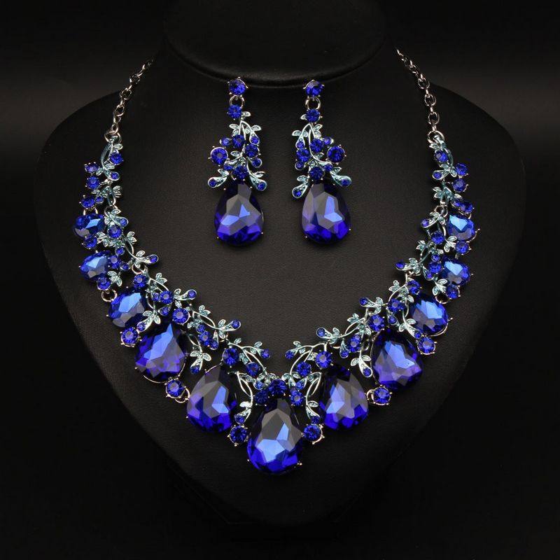 首饰欧美时尚气质百搭宝石项链耳环套装女新娘舞会礼服配饰品网红