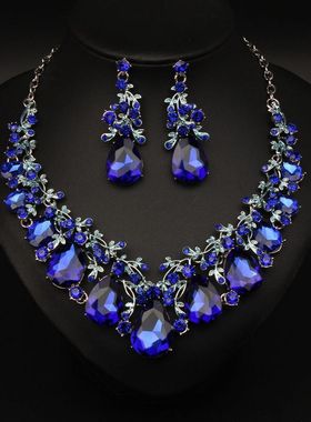 首饰欧美时尚气质百搭宝石项链耳环套装女新娘舞会礼服配饰品网红